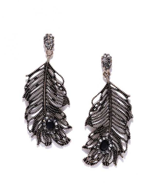 Copper-Plated Handcrafted Feather Shaped Drop Earr...
