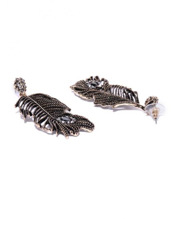 Copper-Plated Handcrafted Feather Shaped Drop Earrings 35469