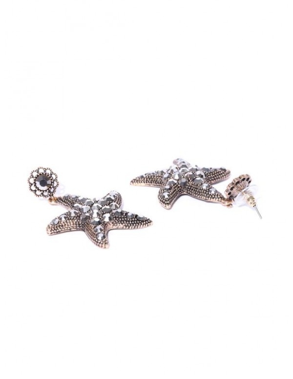 Copper-Plated Starfish-Shaped Stone-Studded Handcrafted Drop Earrings 35471