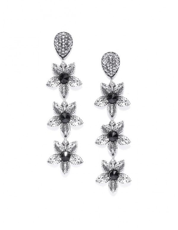 Oxidized Silver-Plated Handcrafted Floral Drop Earrings` 35484