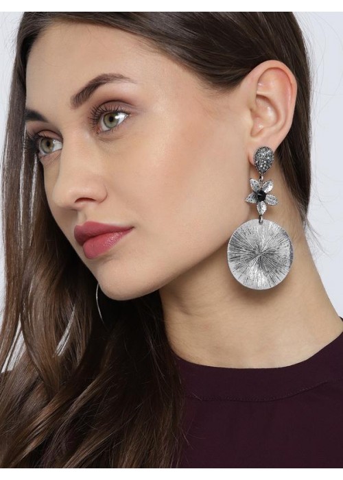 Oxidized Silver-Plated Handcrafted Circular Drop Earrings 35488