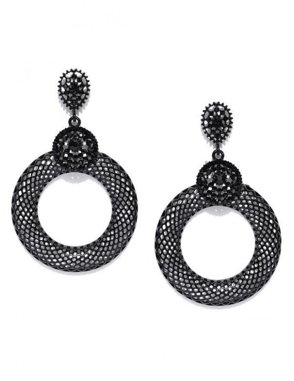 Black Copper-Plated Handcrafted Circular Drop Earr...