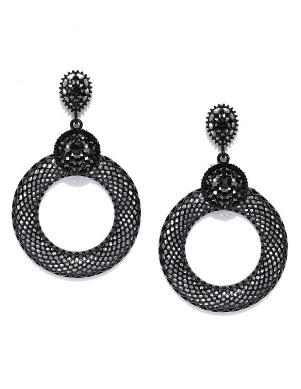 Black Copper-Plated Handcrafted Circular Drop Earrings 35489