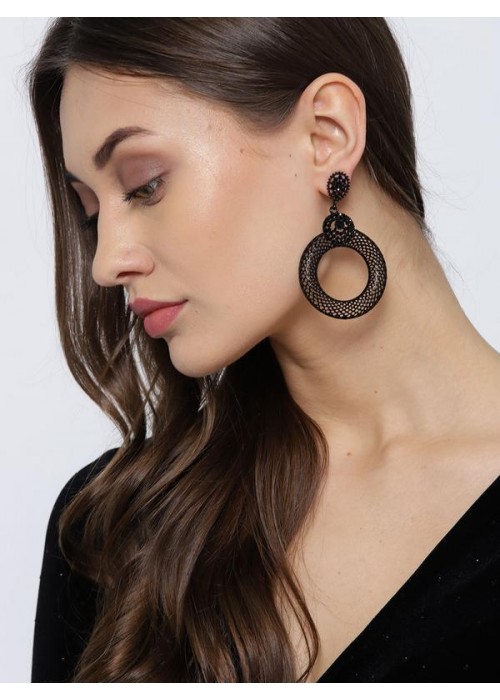 Black Copper-Plated Handcrafted Circular Drop Earrings 35489