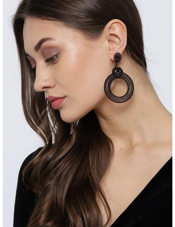 Black Copper-Plated Handcrafted Circular Drop Earr...