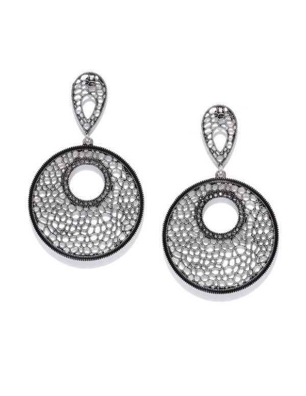 Oxidized Silver-Plated Handcrafted Circular Drop E...