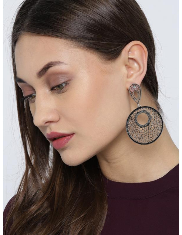 Oxidized Silver-Plated Handcrafted Circular Drop E...