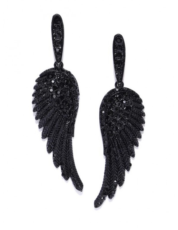 Black Copper-Plated Handcrafted Wing Shaped Drop E...