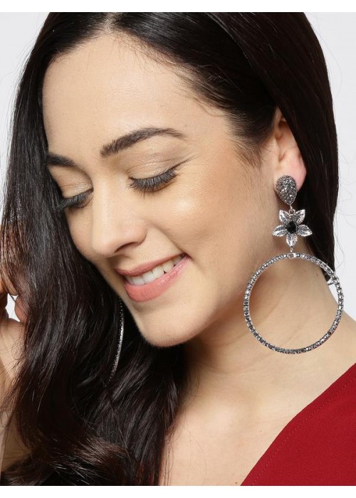 Silver-Plated Stone-Studded Handcrafted Circular Drop Earrings 35521