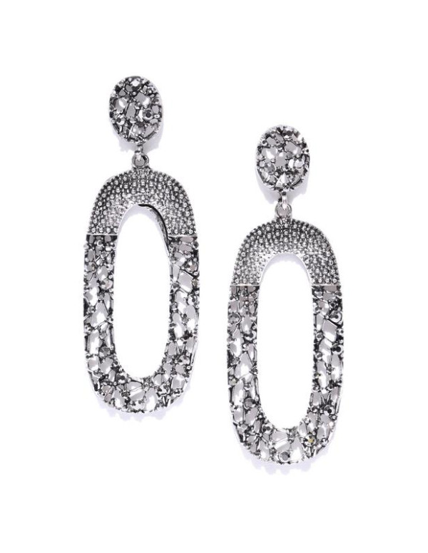 Silver-Plated Handcrafted Oval Drop Earrings 35522