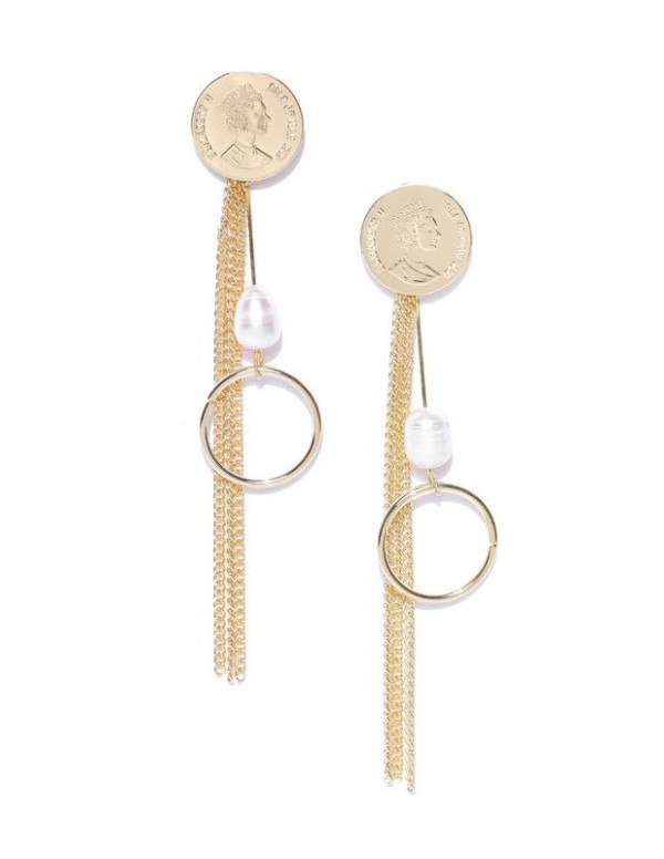 Off-White Gold-Plated Beaded Handcrafted Circular Drop Earrings 35534