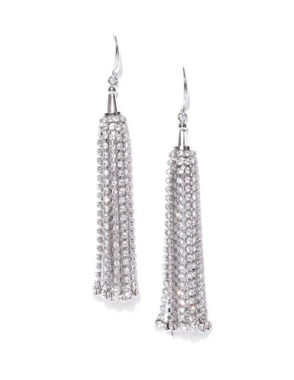 Silver-Toned Handcrafted Contemporary Drop Earrings 35552