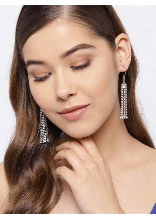 Silver-Toned Handcrafted Contemporary Drop Earrings 35552