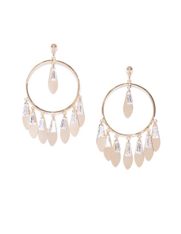 Gold-Plated Stone-Studded Handcrafted Circular Drop Earrings 35565