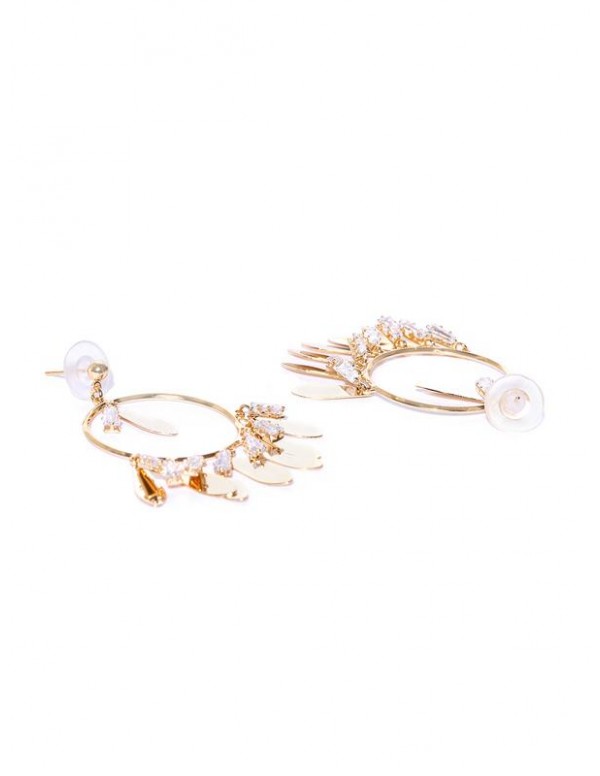Gold-Plated Stone-Studded Handcrafted Circular Drop Earrings 35565