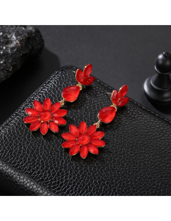 Jewels Galaxy Red Gold-Plated Stone-Studded Floral Drop Earrings 35603