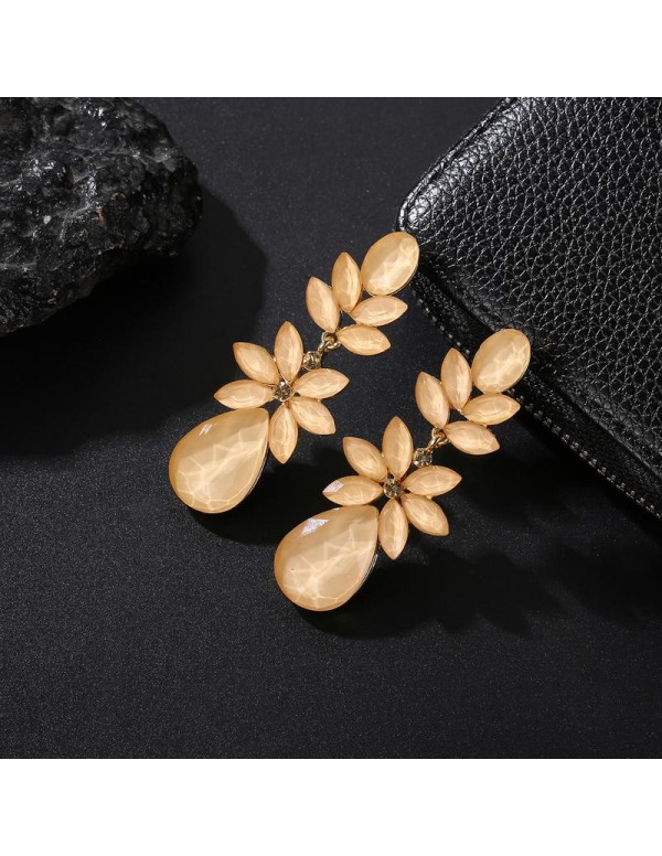 Jewels Galaxy Beige Gold-Plated Stone-Studded Floral Drop Earrings 35606