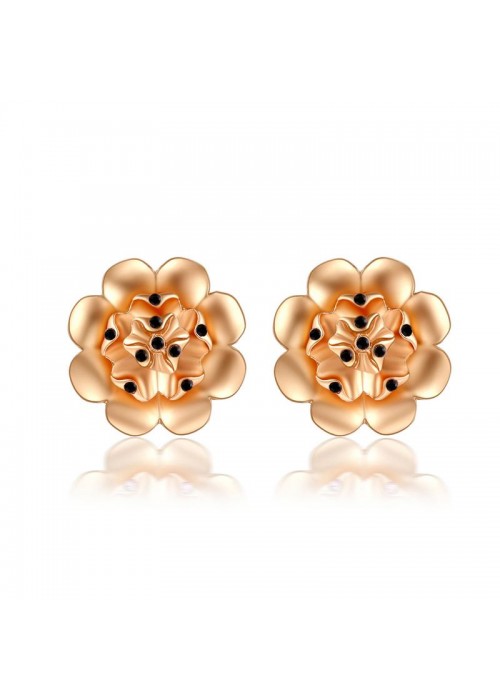 Jewels Galaxy Black Gold-Plated Stone-Studded Floral Oversized Studs 35618