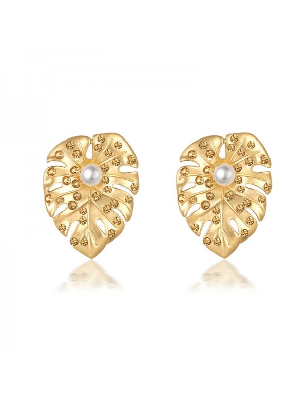 Jewels Galaxy Gold-Plated Stone-Studded Leaf Shape...