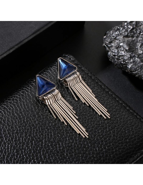 Jewels Galaxy Blue & Silver-Toned Copper-Plated Stone-Studded Triangular Drop Earrings 35627