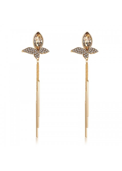 Jewels Galaxy Women Gold-Plated Stone-Studded Tasseled Contemporary Drop Earrings 35629