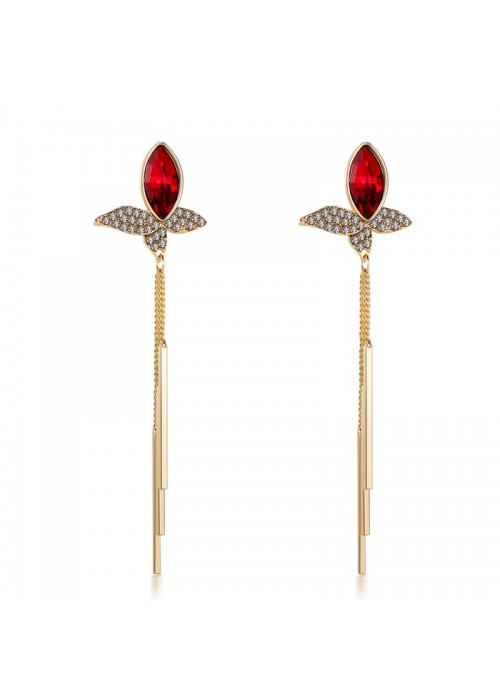 Jewels Galaxy Red Gold-Plated Stone-Studded Tasseled Contemporary Drop Earrings 35631