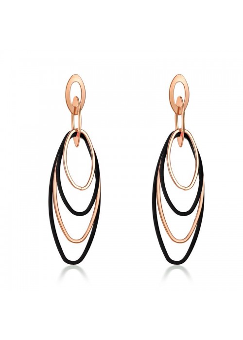 Jewels Galaxy Black & Rose Gold-Plated Oval Drop Earrings 35633