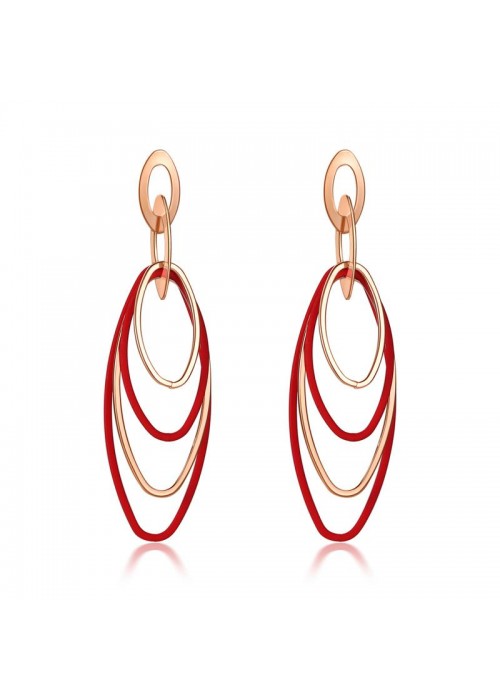 Jewels Galaxy Women Red Rose Gold-Plated Oval Drop Earrings 35635