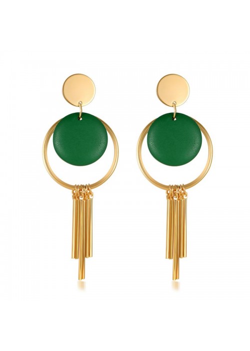 Jewels Galaxy Green Gold-Plated Tasseled Circular Drop Earrings 35640
