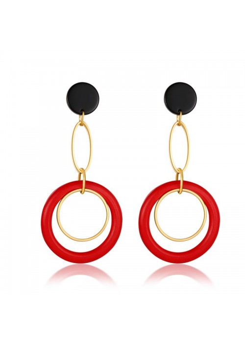 Jewels Galaxy Black & Red Gold-Plated Circular Drop Earrings 35641