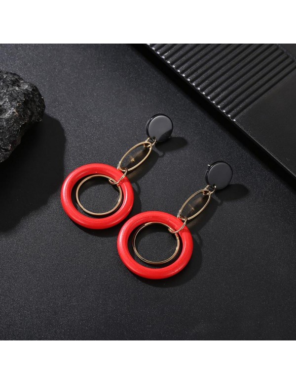 Jewels Galaxy Black & Red Gold-Plated Circular Drop Earrings 35641