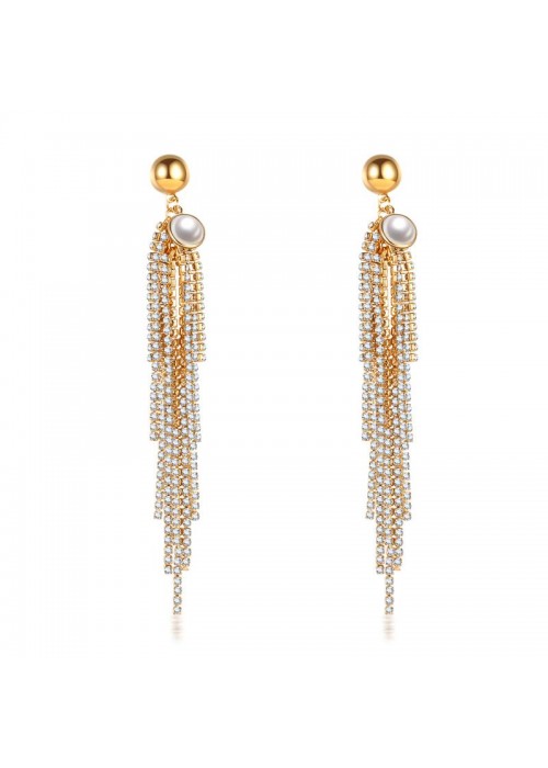 Jewels Galaxy Gold-Plated Stone-Studded Tasseled Drop Earrings 35650