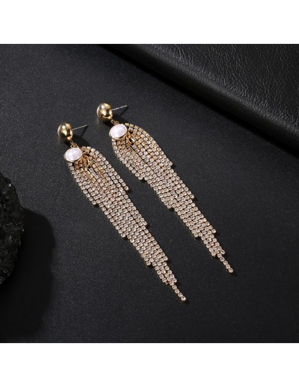 Jewels Galaxy Gold-Plated Stone-Studded Tasseled Drop Earrings 35650