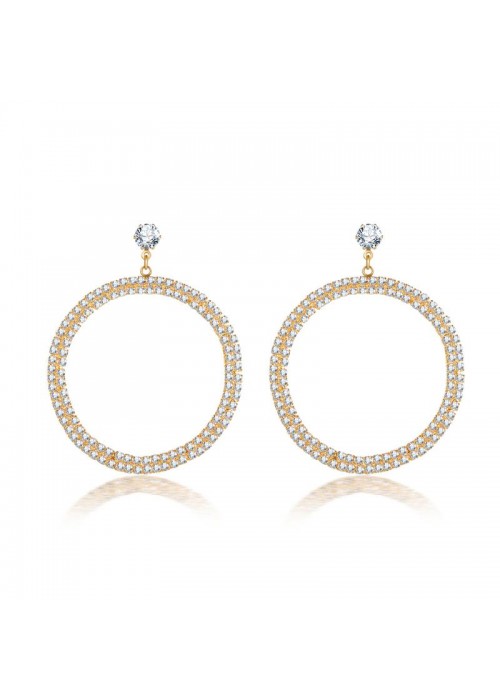 Jewels Galaxy Women Gold-Plated Stone-Studded Circular Drop Earrings 35652