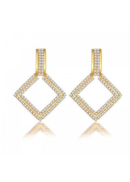 Jewels Galaxy Gold-Plated Stone-Studded Square Drop Earrings 35654