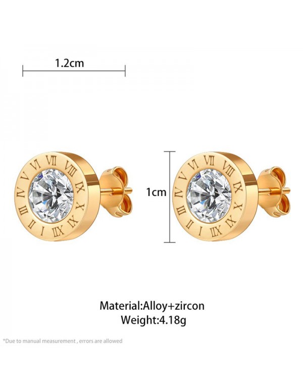 Jewels Galaxy Gold Plated Stainless Steel Circular CZ Studded Roman Numerals Stud Earrings