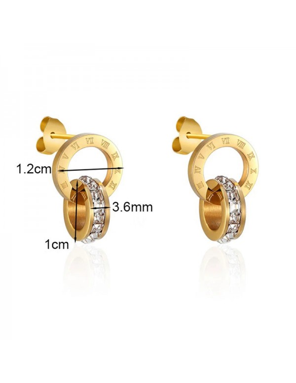 Jewels Galaxy Gold Plated Stainless Steel Circular CZ Studded Roman Numerals Hoop Earrings
