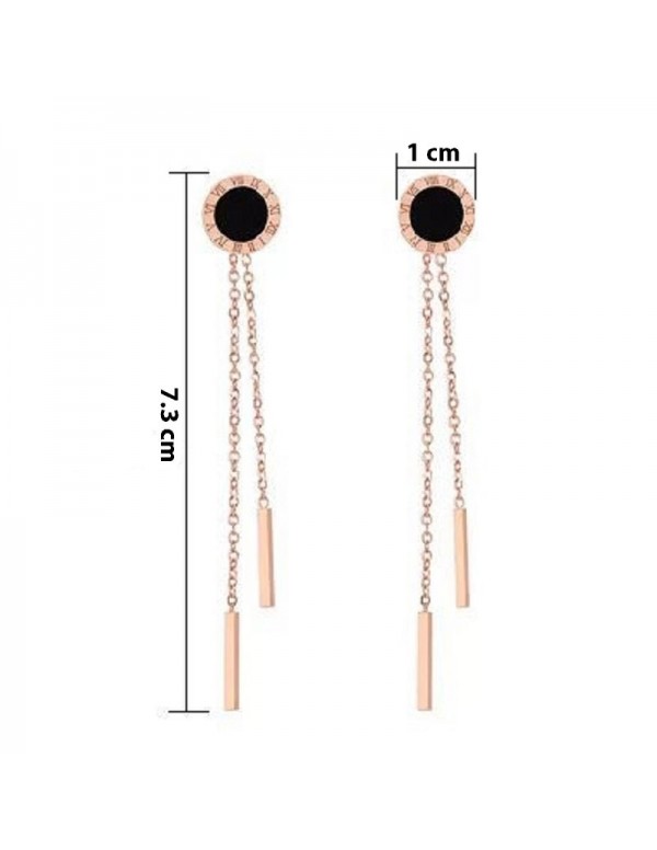 Jewels Galaxy Rose Gold Plated Stainless Steel Circular Roman Numerals Contemporary Drop Earrings