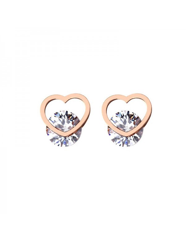 Jewels Galaxy Rose Gold Plated Stainless Steel CZ studded Heart Themed Stud Earrings