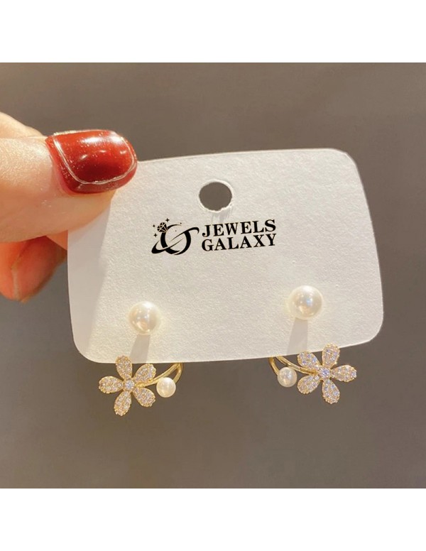 Jewels Galaxy Gold Plated Korean Beautiful Floral AD Pearl Stud Earrings