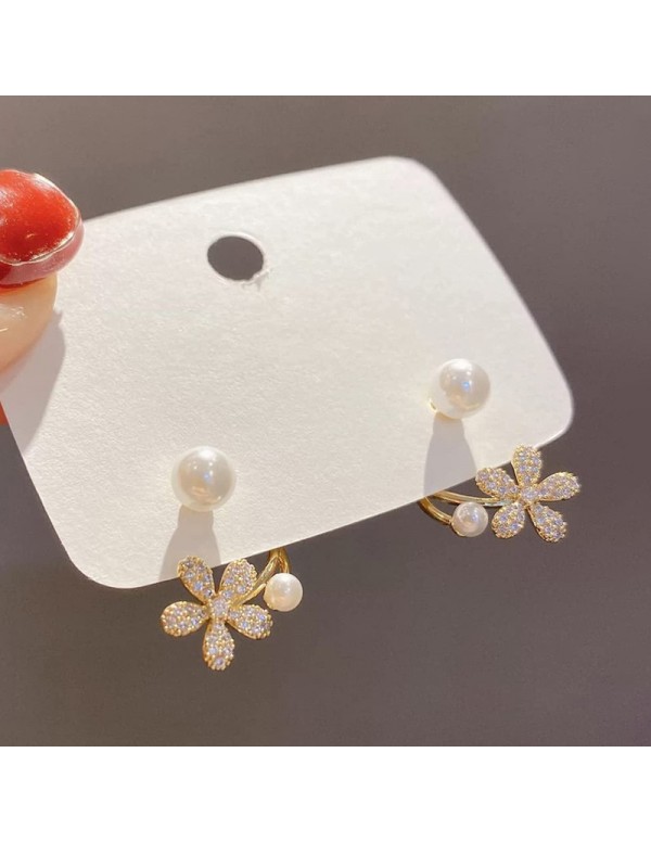 Jewels Galaxy Gold Plated Korean Beautiful Floral AD Pearl Stud Earrings