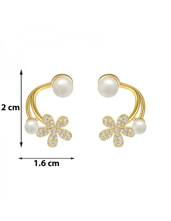 Jewels Galaxy Gold Plated Korean Beautiful Floral AD Pearl Stud Earrings