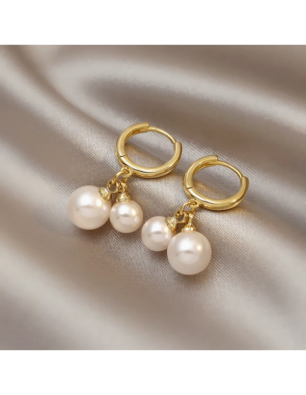 Jewels Galaxy Gold Plated Amazing Korean Twin Pearls Drop Earrings