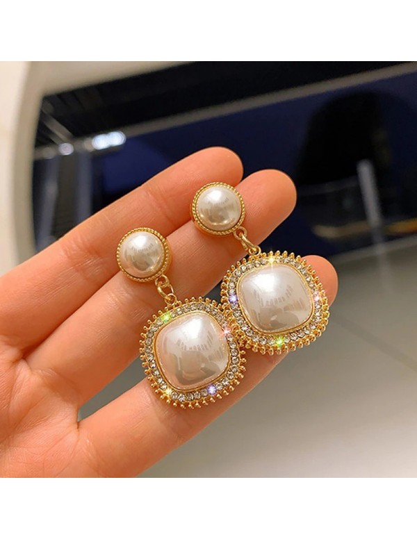 Jewels Galaxy Gold Plated Amazing Korean Square AD-Pearl Drop Earrings