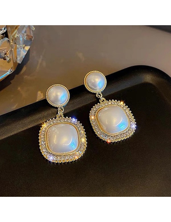 Jewels Galaxy Gold Plated Amazing Korean Square AD-Pearl Drop Earrings