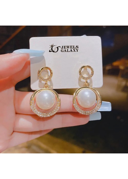 Jewels Galaxy Gold Plated Amazing Korean Circle of Life AD-Pearl Drop Earrings