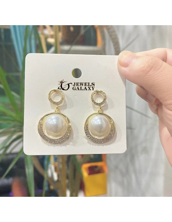Jewels Galaxy Gold Plated Amazing Korean Circle of Life AD-Pearl Drop Earrings