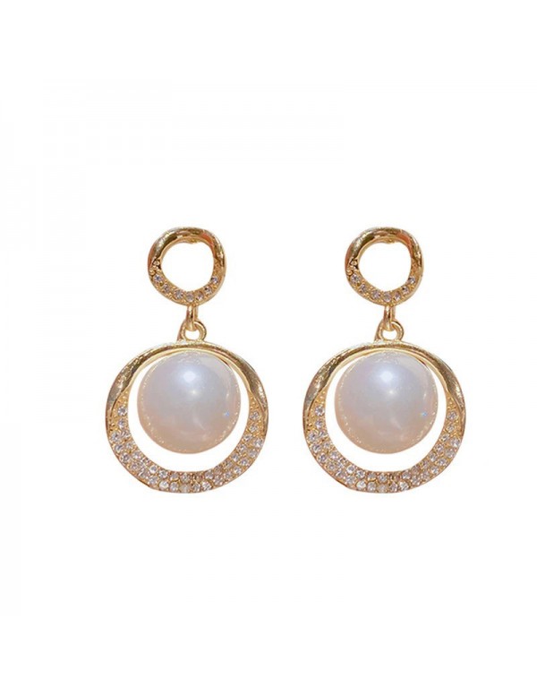 Jewels Galaxy Gold Plated Amazing Korean Circle of Life AD-Pearl Drop Earrings