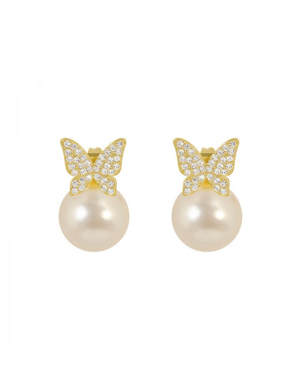 Jewels Galaxy Gold Plated AD and Pearl Butterfly Korean Drop Earrings