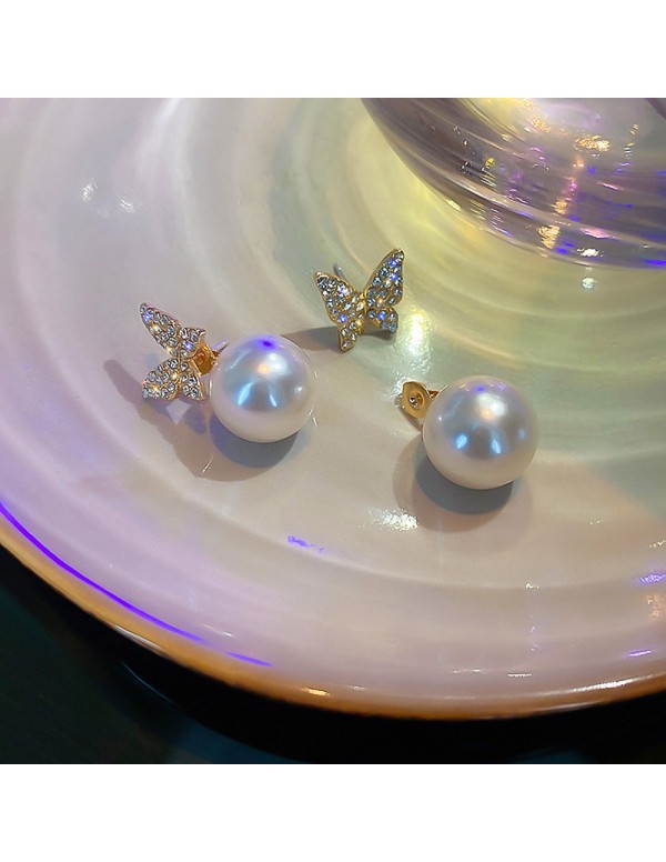 Jewels Galaxy Gold Plated AD and Pearl Butterfly Korean Drop Earrings